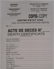 Formulaire copie d'acte de décès